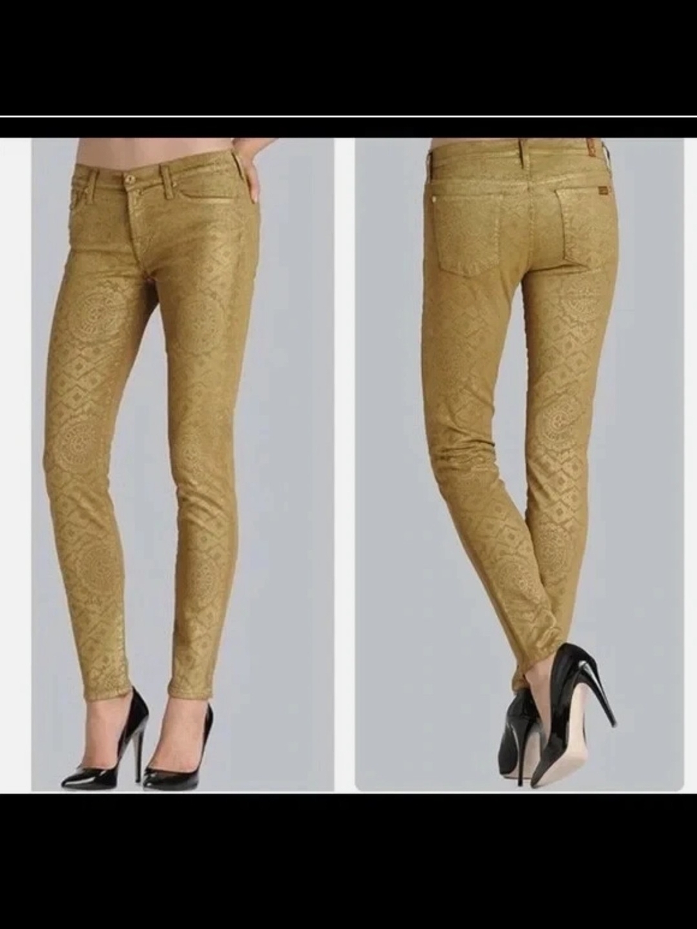 7 For All Mankind Gold Textured Skinny Jeans
